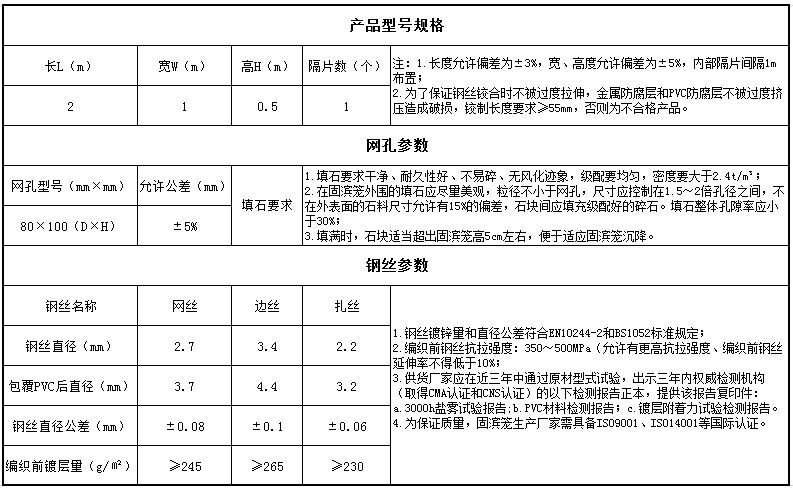 固滨笼护岸参数