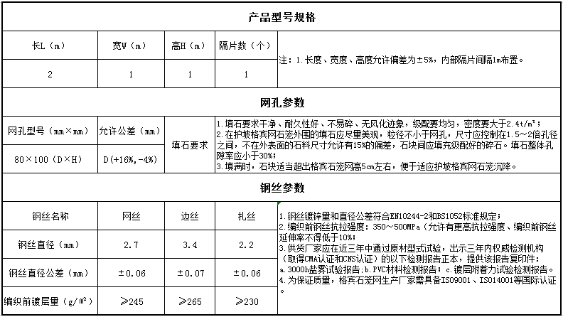 护坡格宾网石笼规格